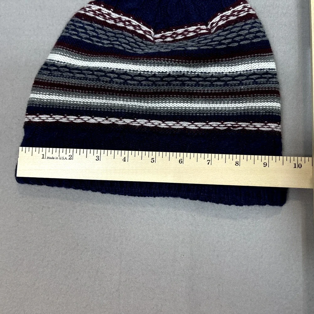 John‎ Bartlett Beanie hat Blue White Maroon Striped NEW